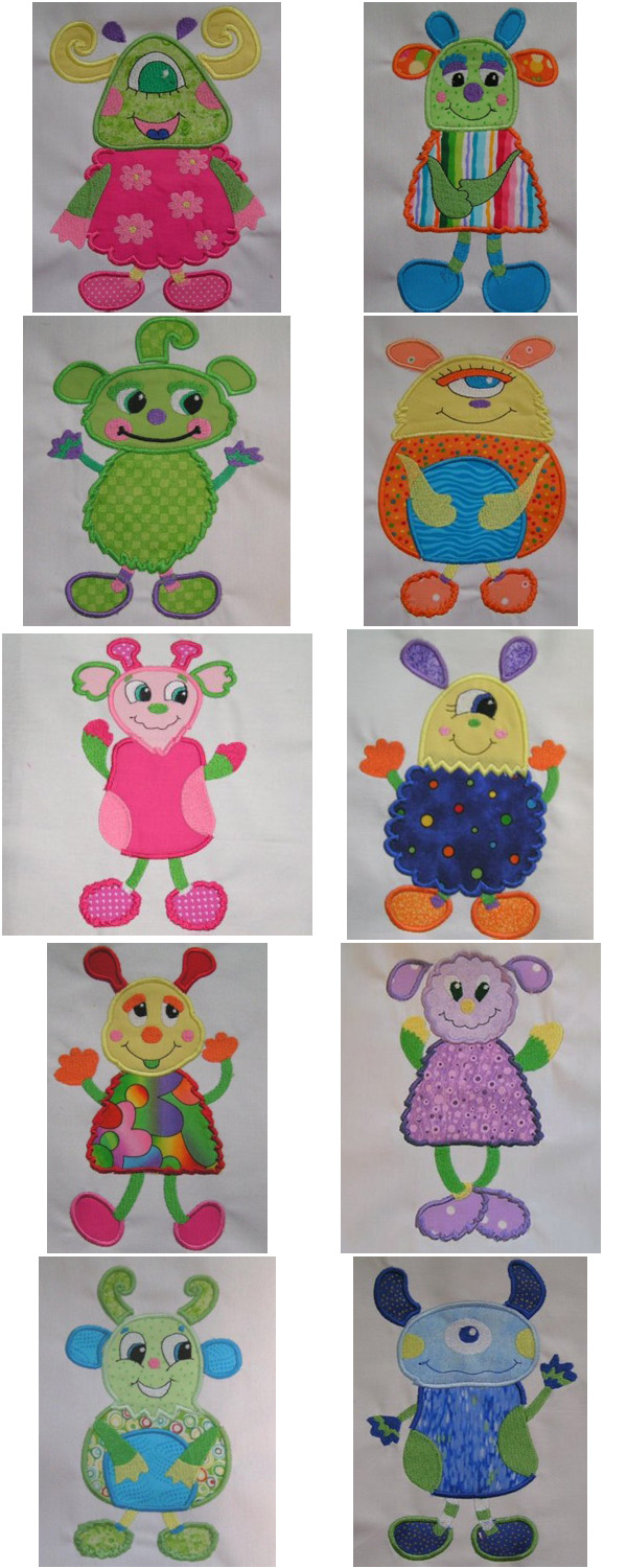 Applique Monsters Embroidery Machine Design Details