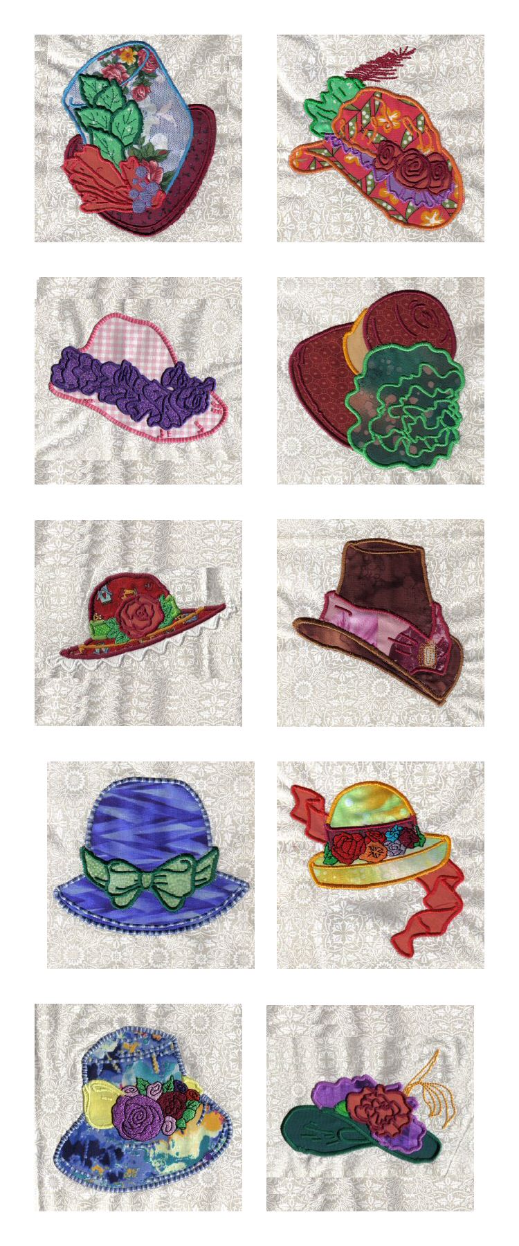 Applique Victorian Hats Embroidery Machine Design Details