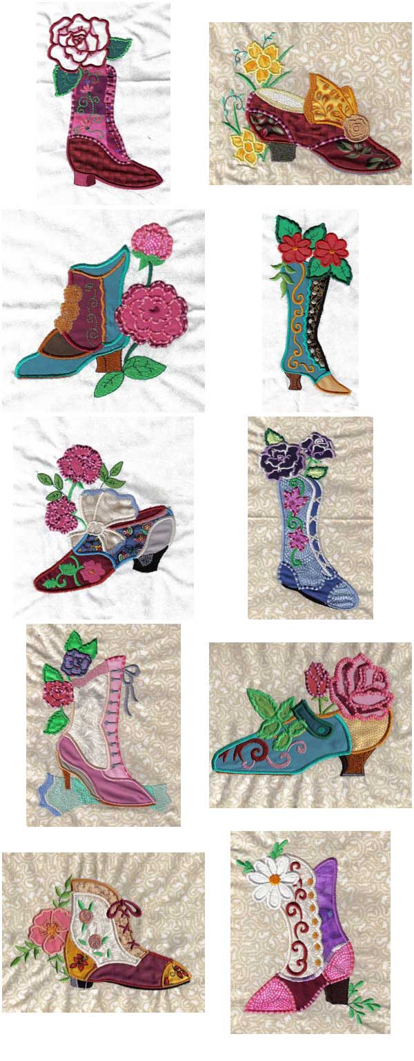 Applique Victorian Shoes Embroidery Machine Design Details