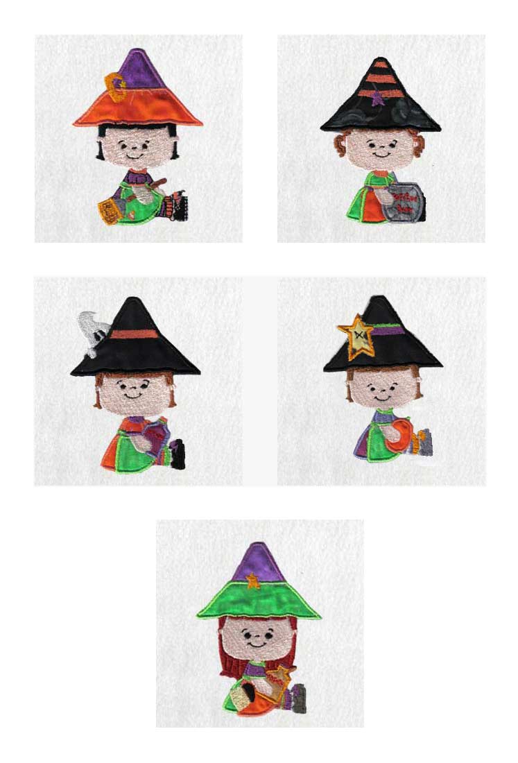 Applique Little Witches Embroidery Machine Design Details