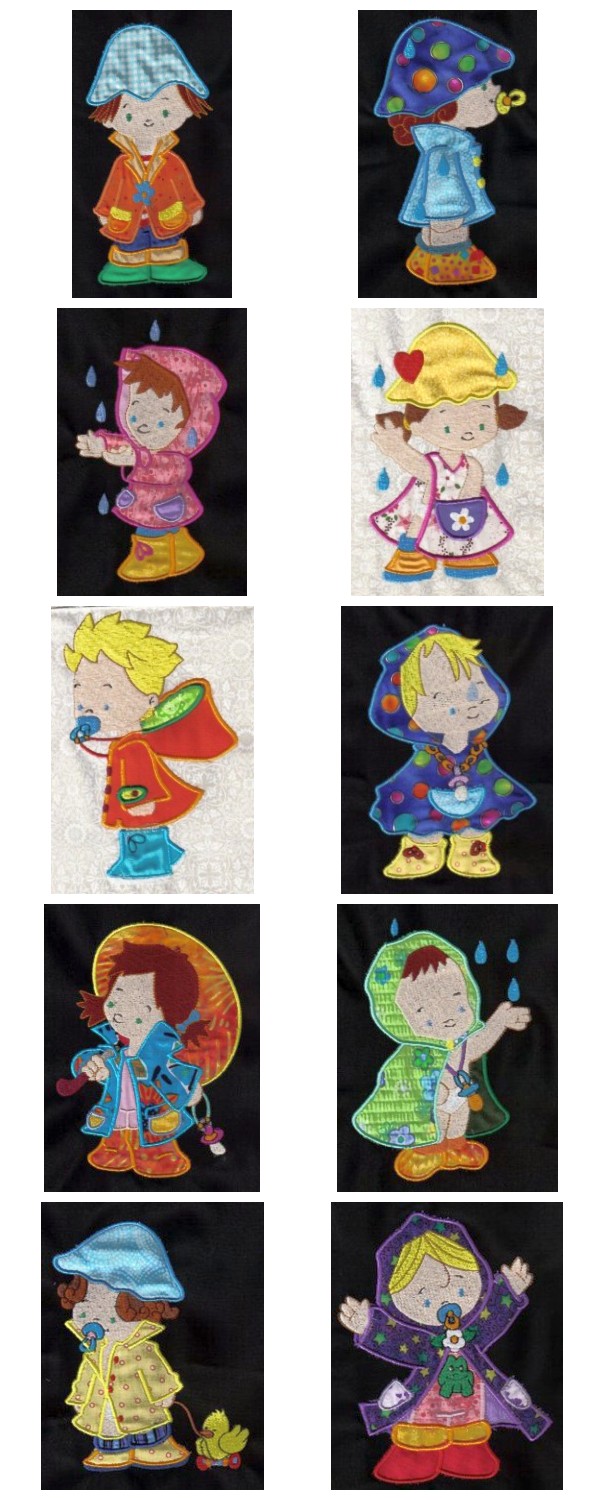 Applique Rainy Day Kids Embroidery Machine Design Details