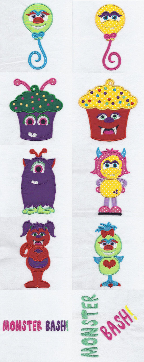 Applique Monster Bash Embroidery Machine Design Details