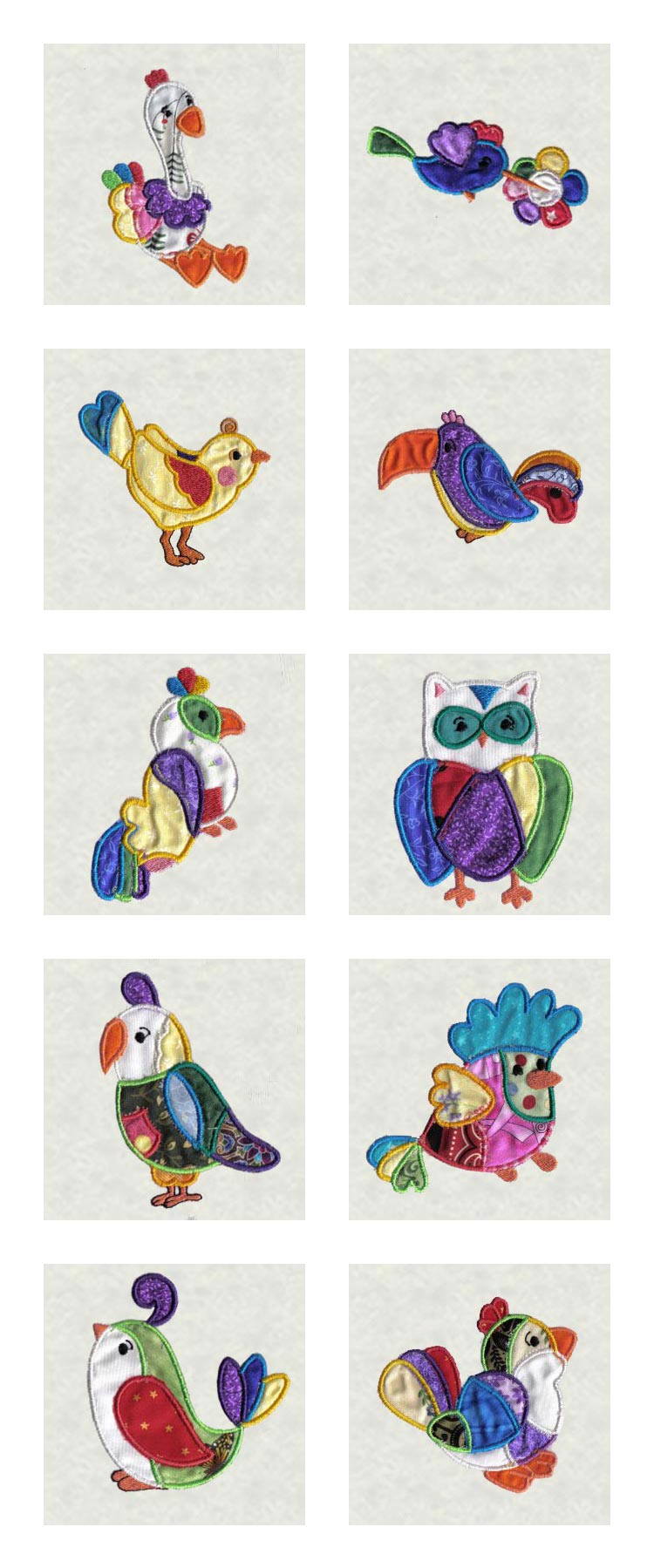 Applique Patchwork Birds Embroidery Machine Design Details
