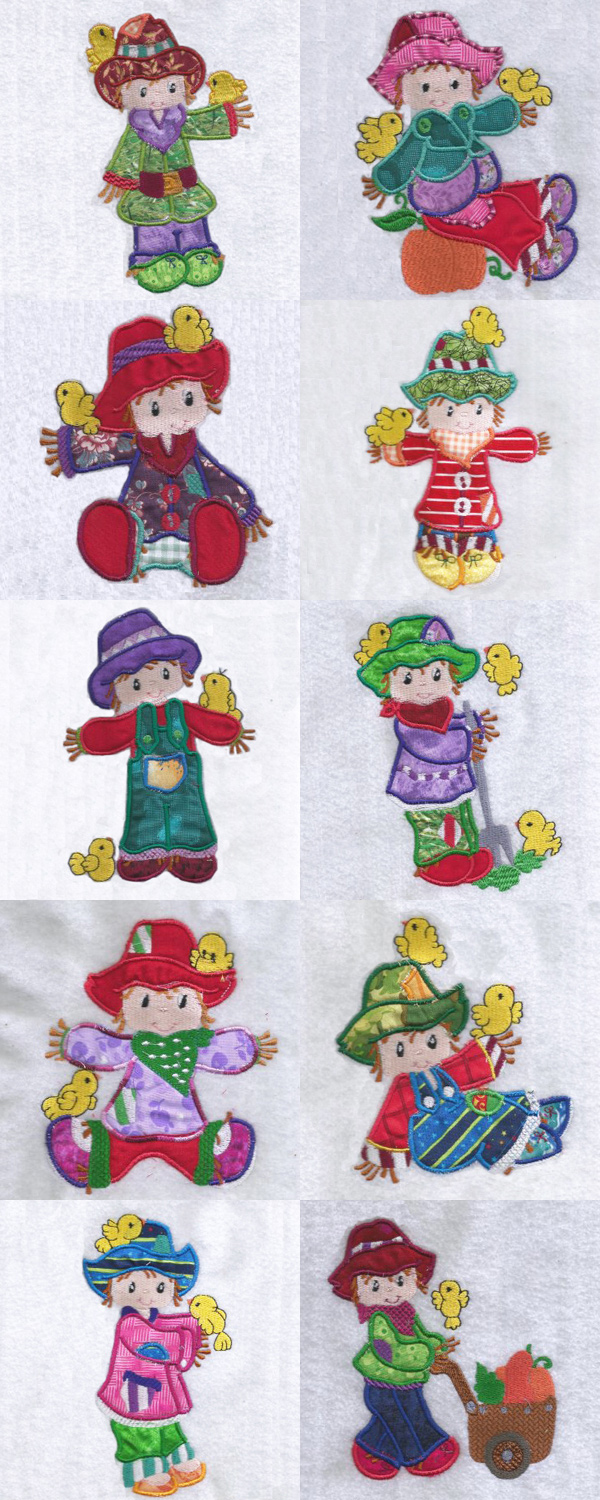 Applique Scarecrows Embroidery Machine Design Details