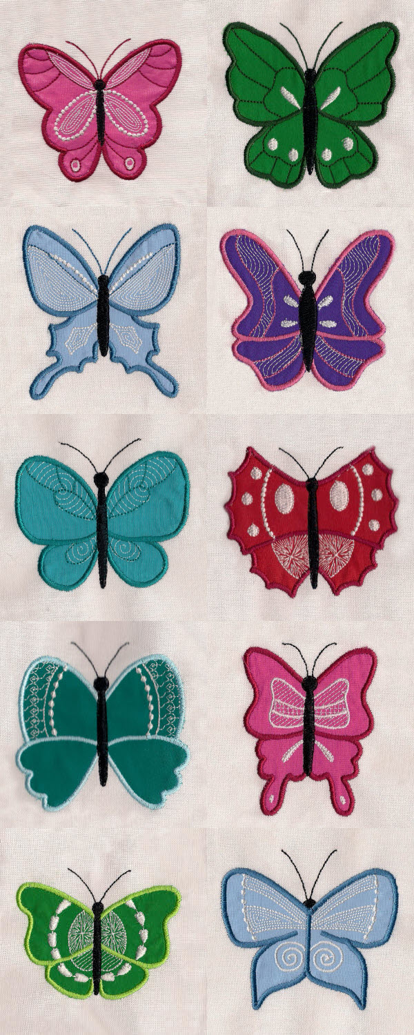 Applique Spring Butterflies Embroidery Machine Design Details