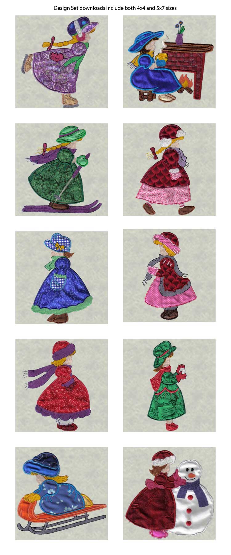 Applique Winter Girls Embroidery Machine Design Details