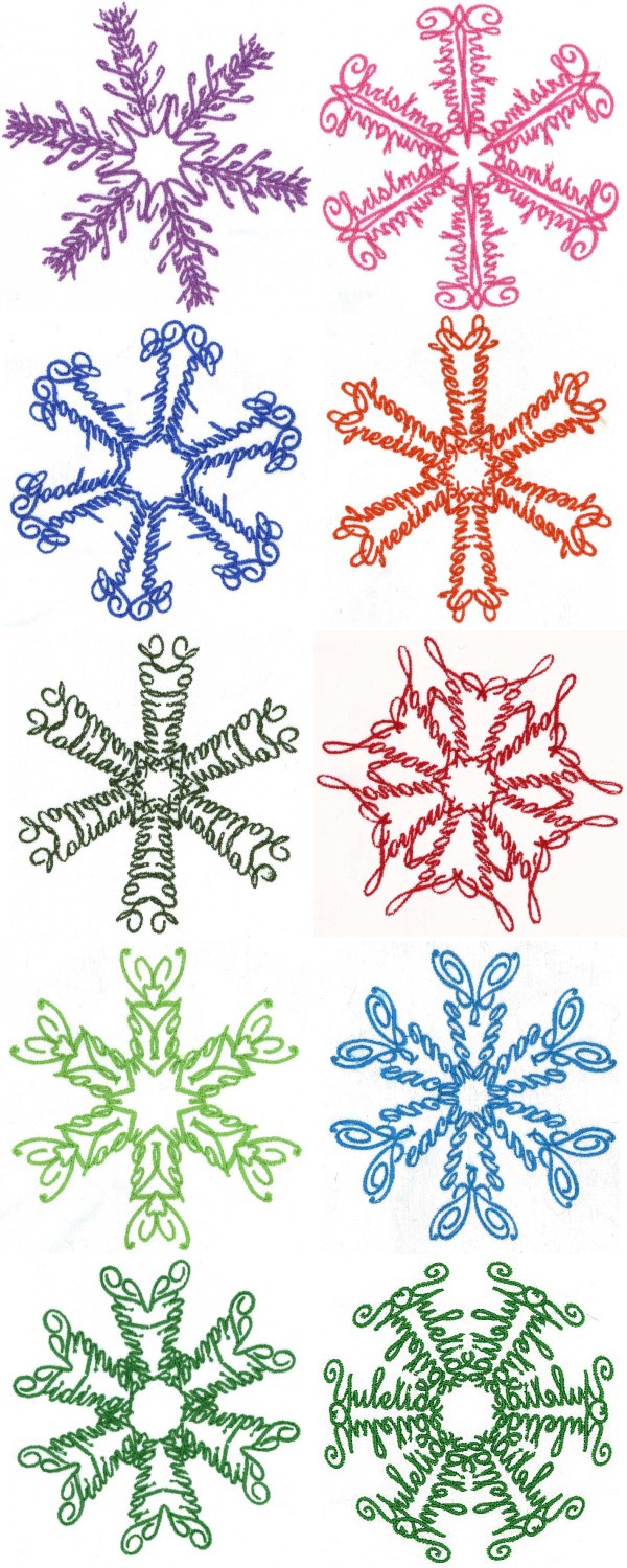 Word Art Snowflakes Embroidery Machine Design Details