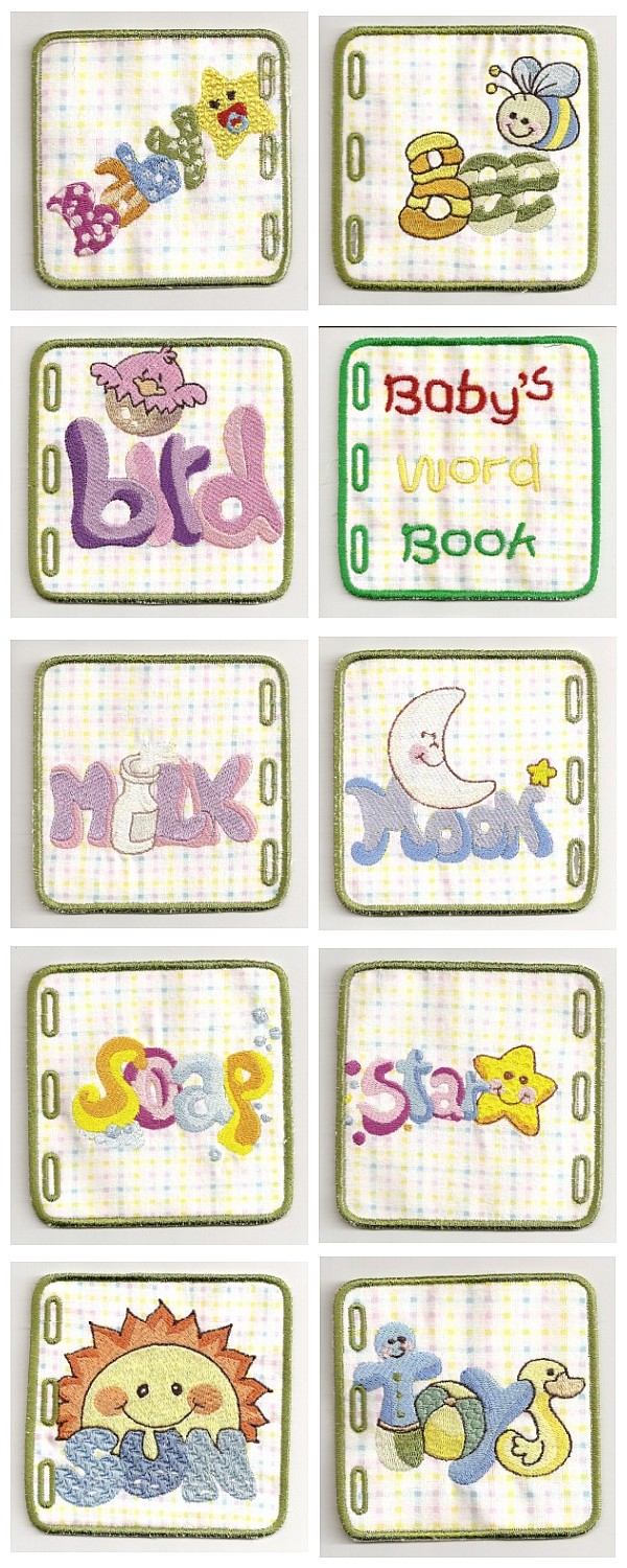 Babys Word Book Embroidery Machine Design Details