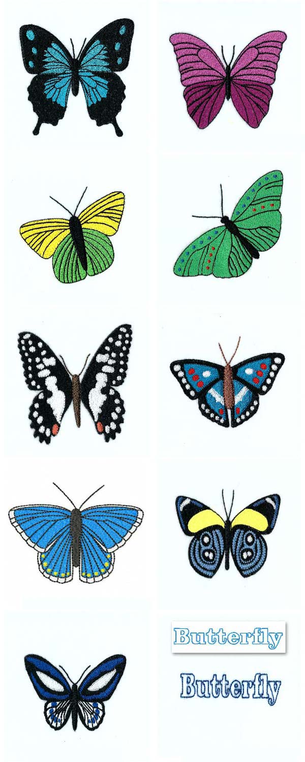bbutterflies machine embroidery contact sheet