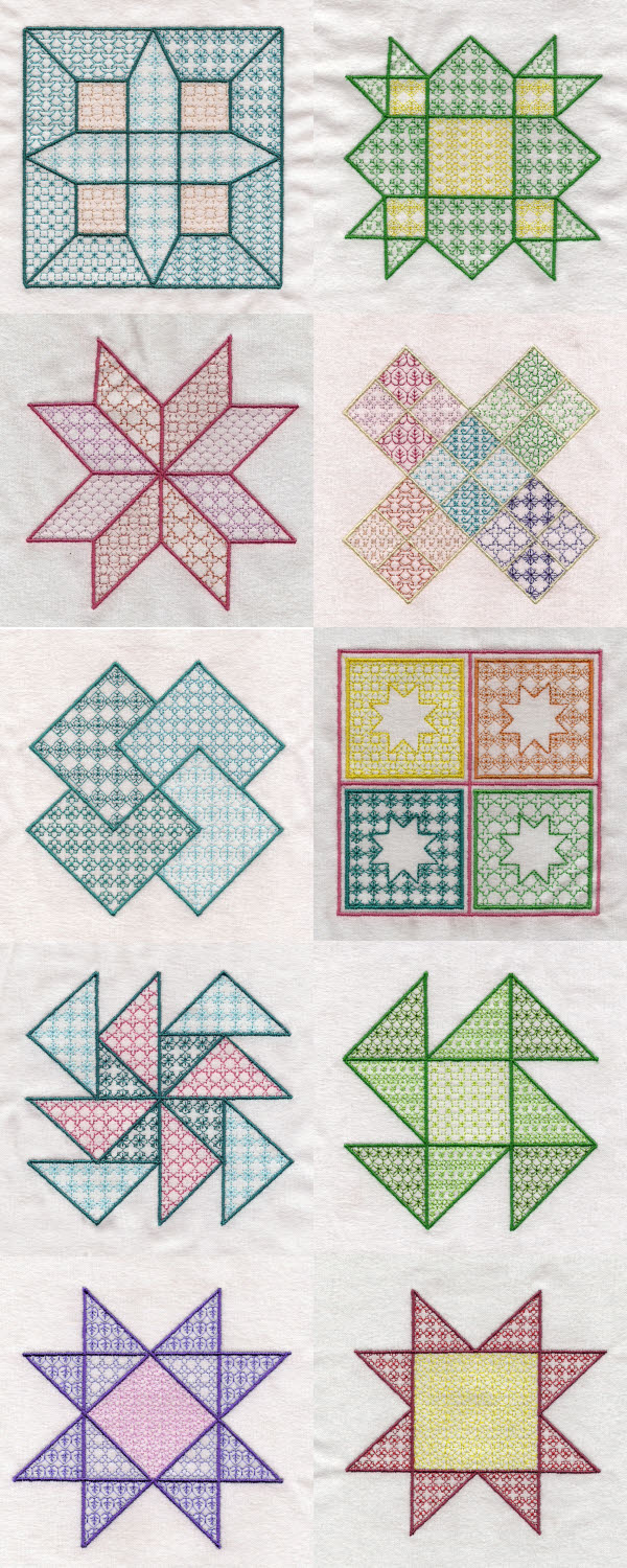 Machine Embroidery Designs - Black Work Quilt Squares Set