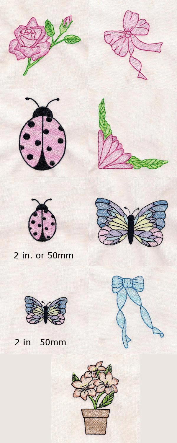 Blossoms Bugs n Bows Embroidery Machine Design Details