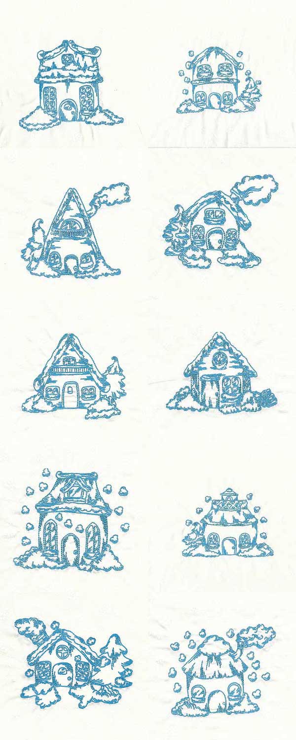 Bluework Cottages Embroidery Machine Design Details