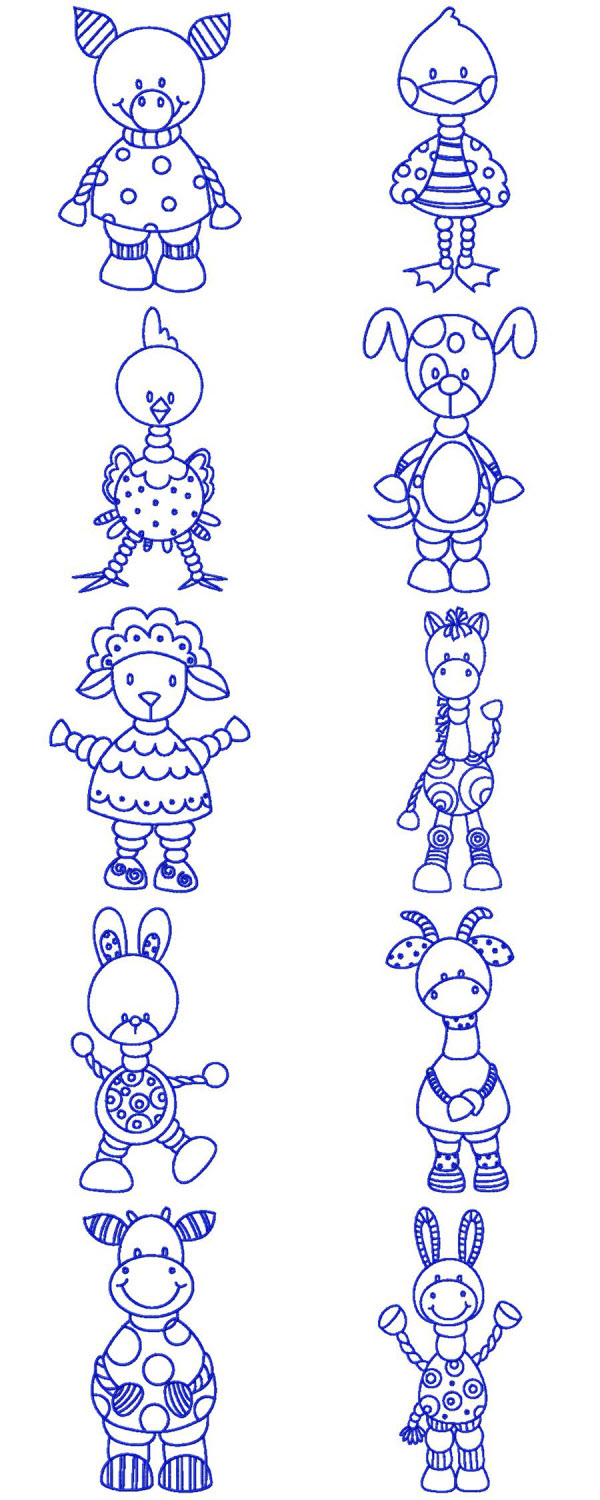 Bluework Farm Animals Embroidery Machine Design Details