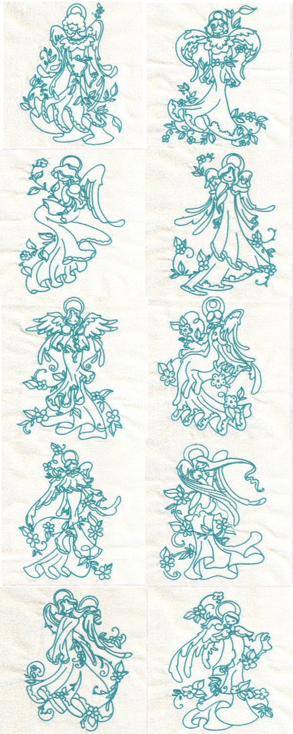 Bluework Floral Angels Embroidery Machine Design Details