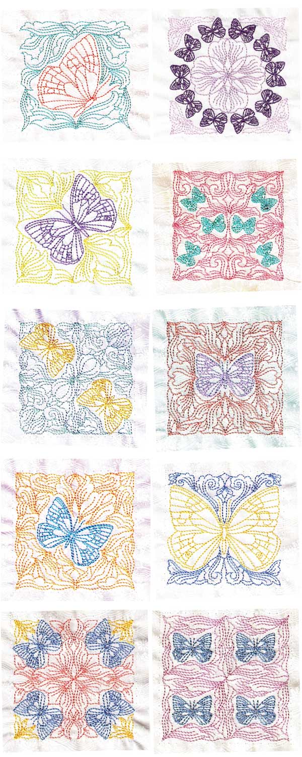 Butterfly Quilt Redwork Embroidery Machine Design Details