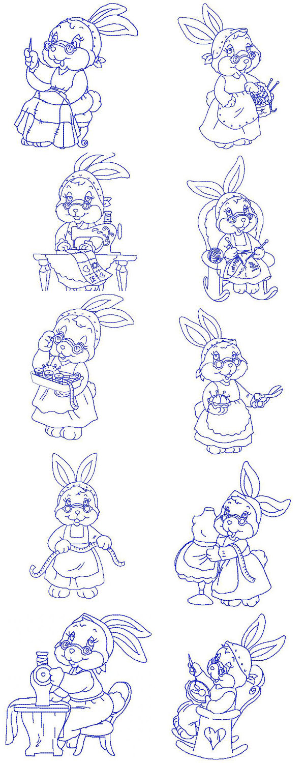 Bluework Granny Bunny Sewing Embroidery Machine Design Details