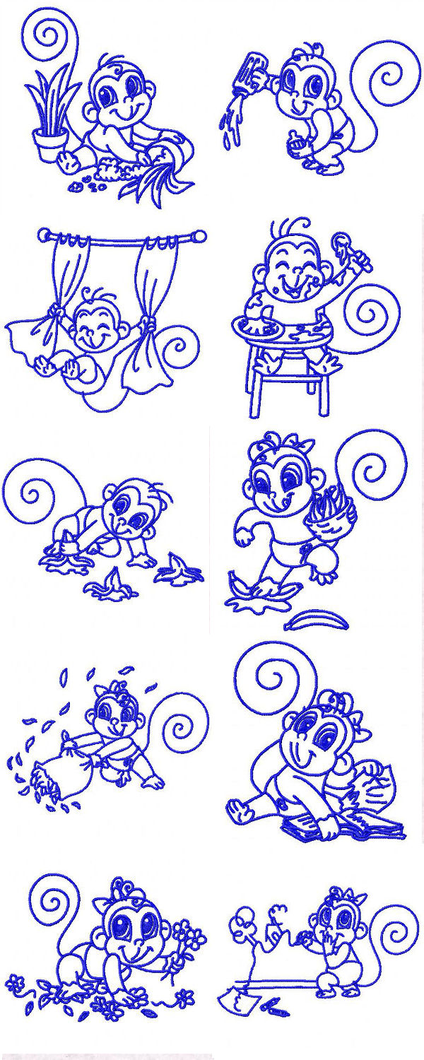 Monkey Trouble Bluework Embroidery Machine Design Details