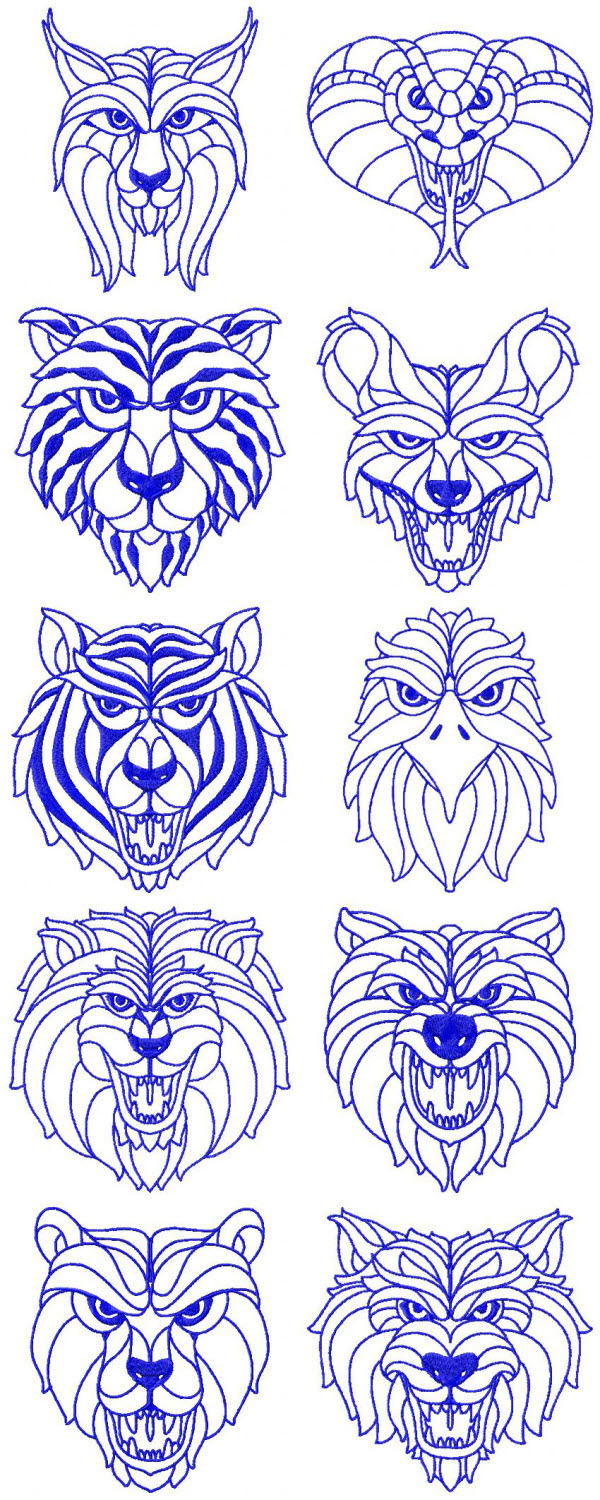 Blackwork Wild Animals Embroidery Machine Design Details