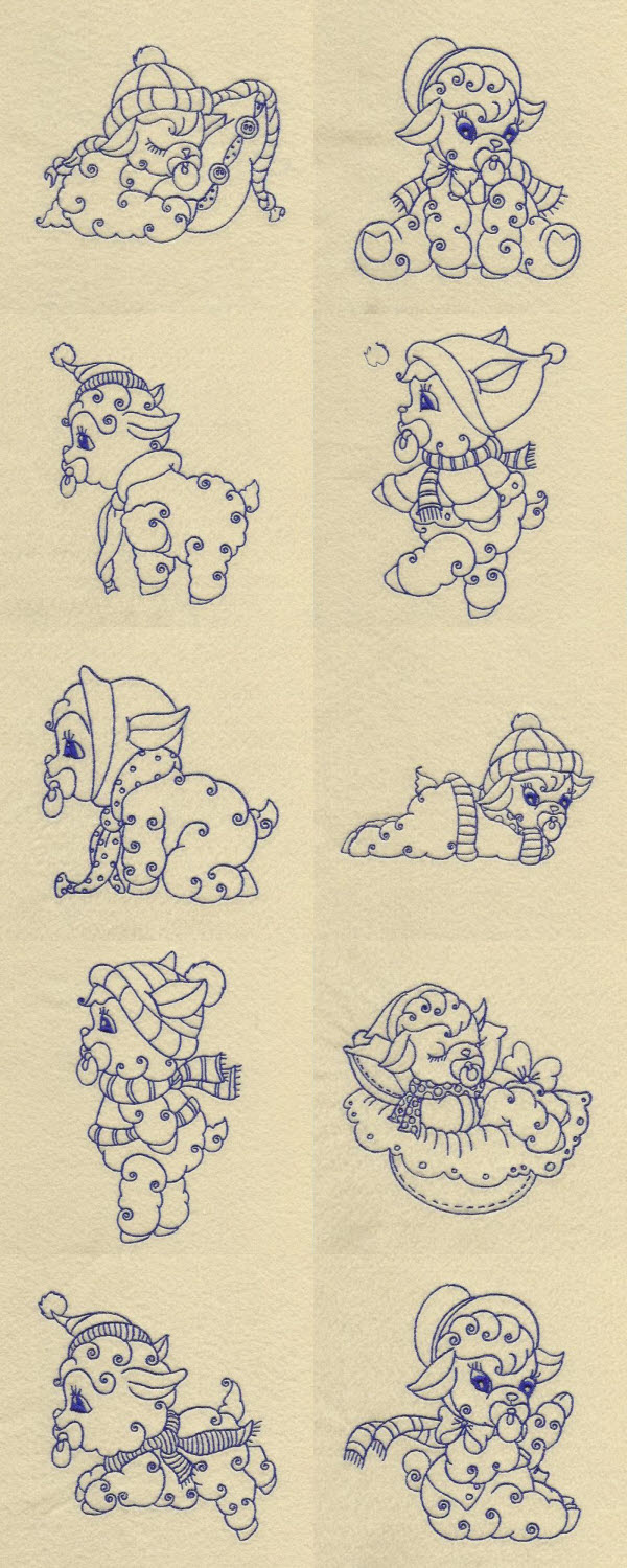 Bluework Winter Baby Lambs Embroidery Machine Design Details