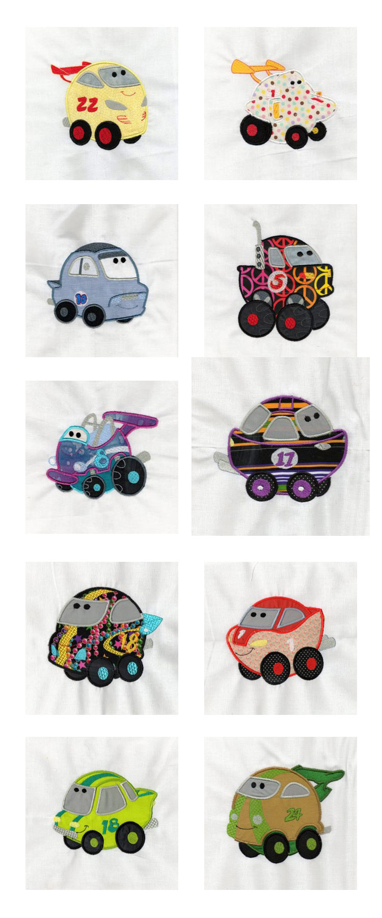 Chubby Cars Applique Embroidery Machine Design Details