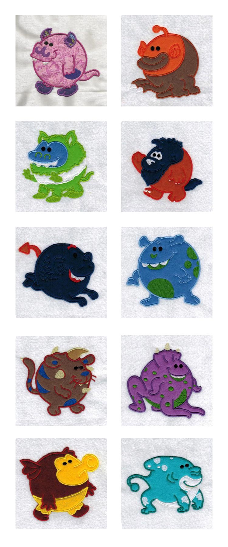 Chubby Applique Monsters Embroidery Machine Design Details