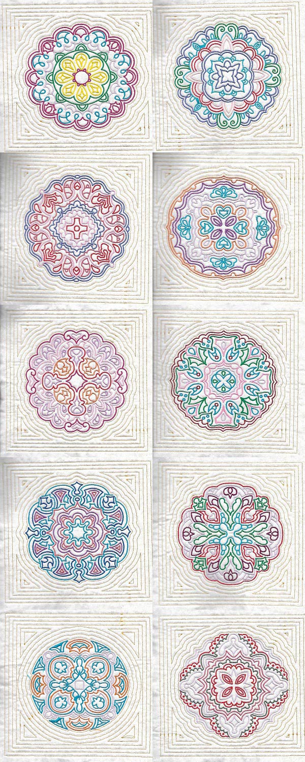 Colorline Mandala Quilt Blocks Embroidery Machine Design Details