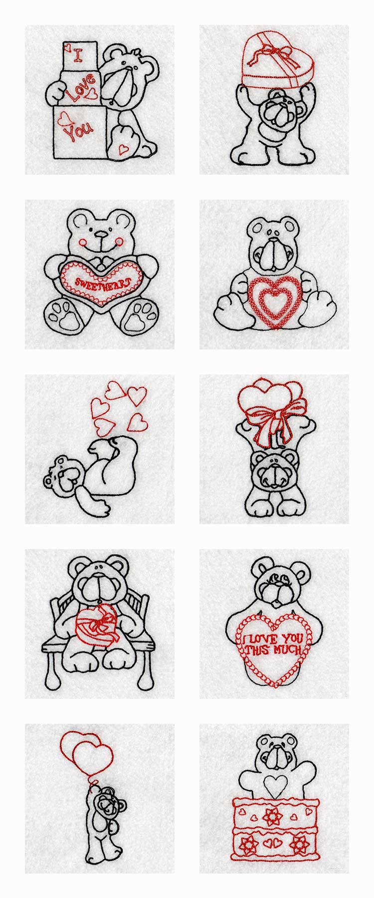 Color Line Sweetheart Bears Embroidery Machine Design Details