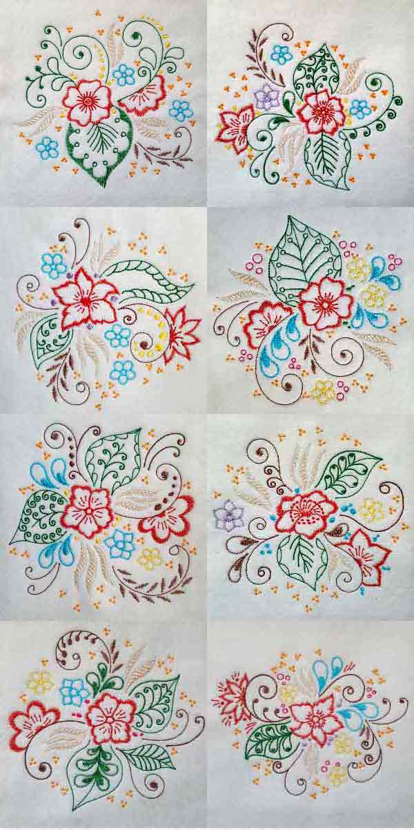 Colorful Flowers Embroidery Machine Design Details