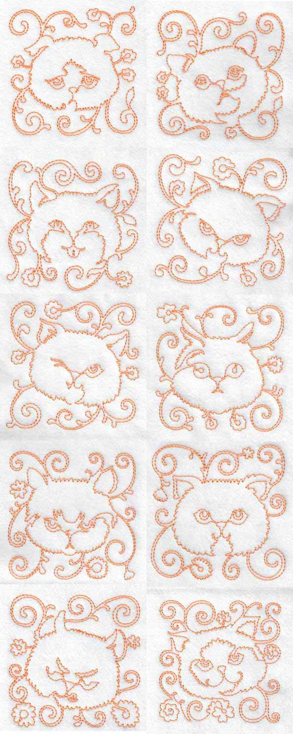 Continuous Line Cat Faces Embroidery Machine Design Details