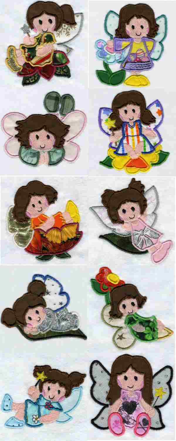 Cute Fairies Applique Embroidery Machine Design Details
