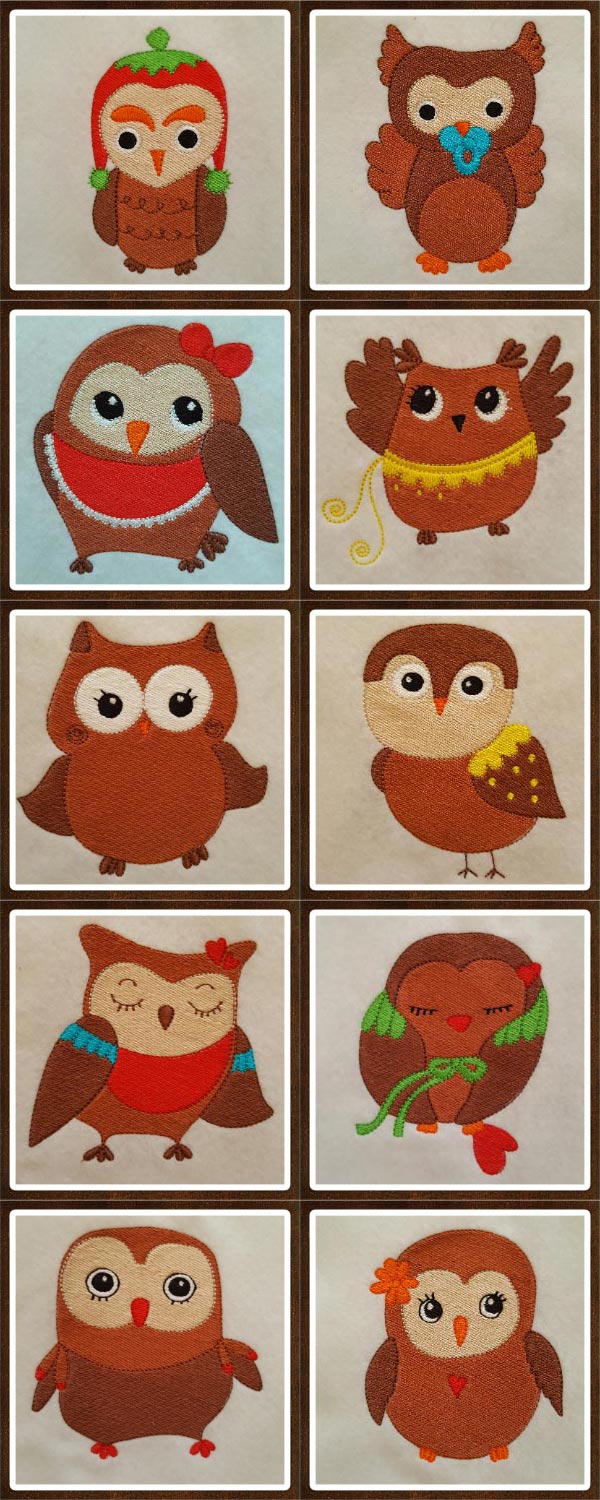 Cute Owls Embroidery Machine Design Details