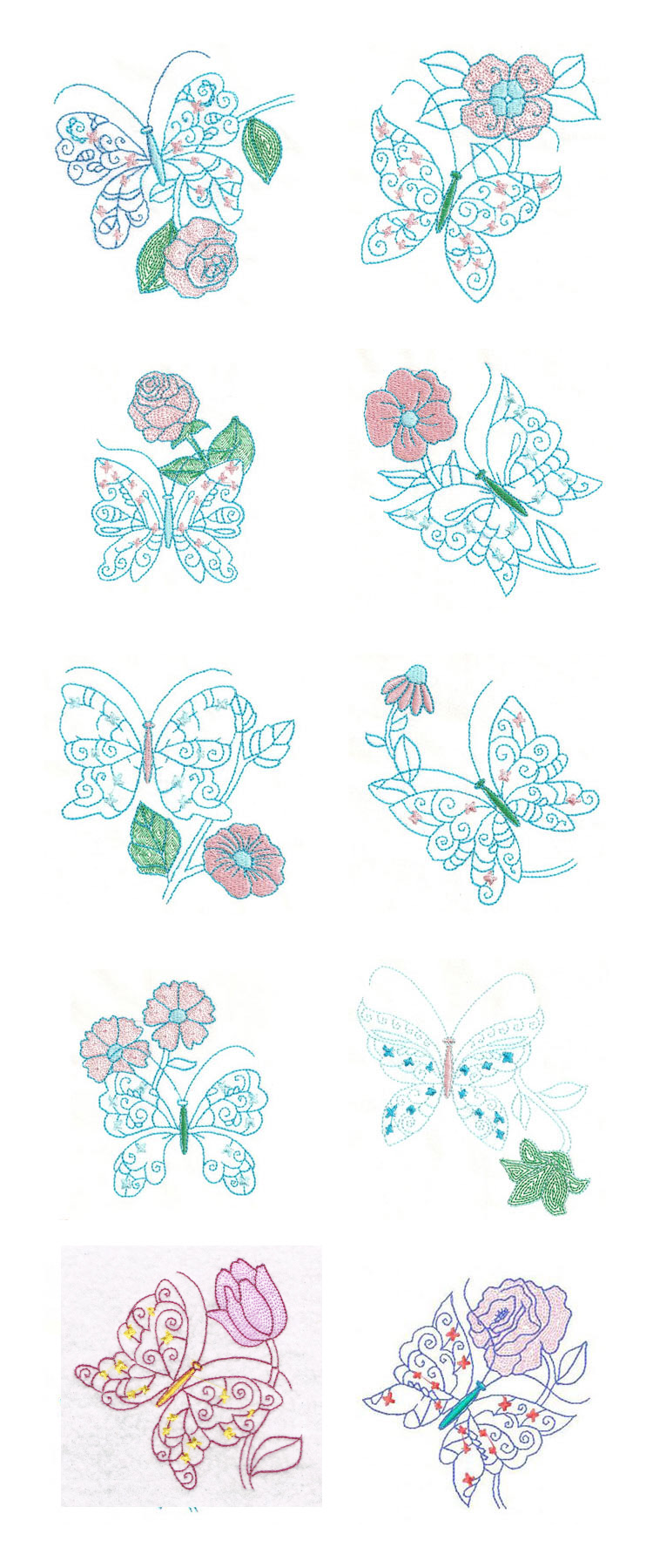 Colorwork Butterfly Flowers Embroidery Machine Design Details