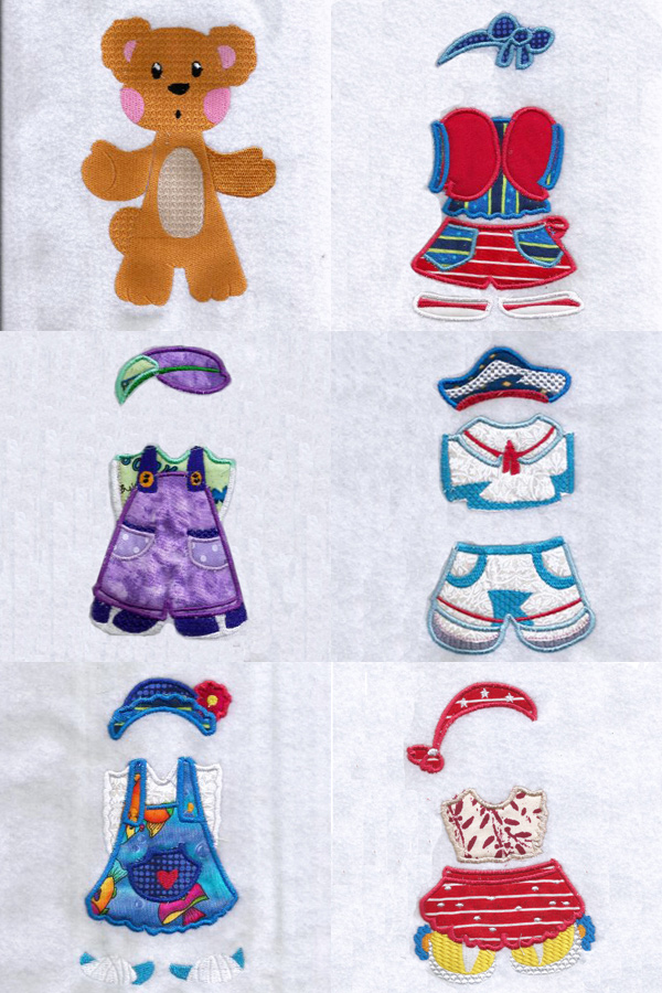 Dressed Up Daisy Bear Paper Dolls Embroidery Machine Design Details