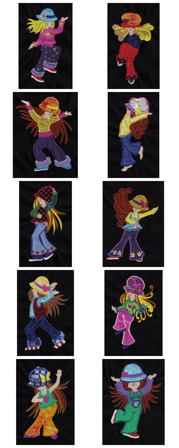 Applique Dancing Sunbonnets Embroidery Machine Design Details