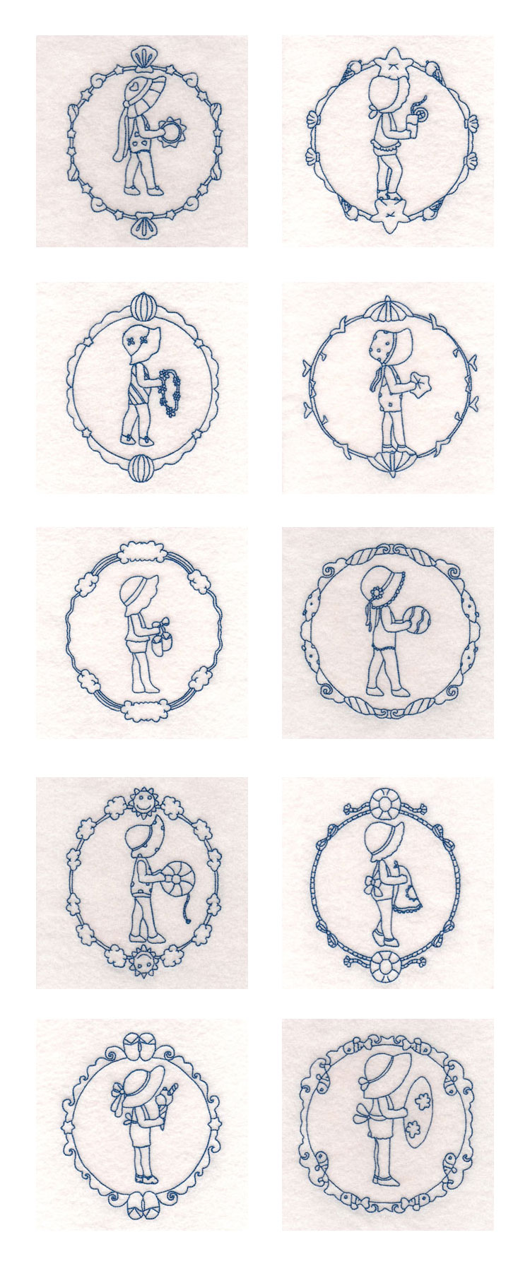 Decorative Summertime Sunbonnets Embroidery Machine Design Details