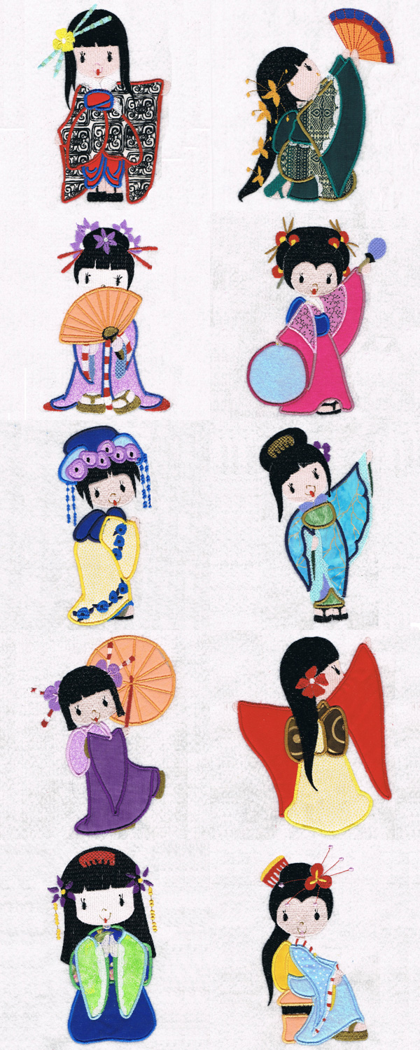 Delightful Applique Geishas Embroidery Machine Design Details