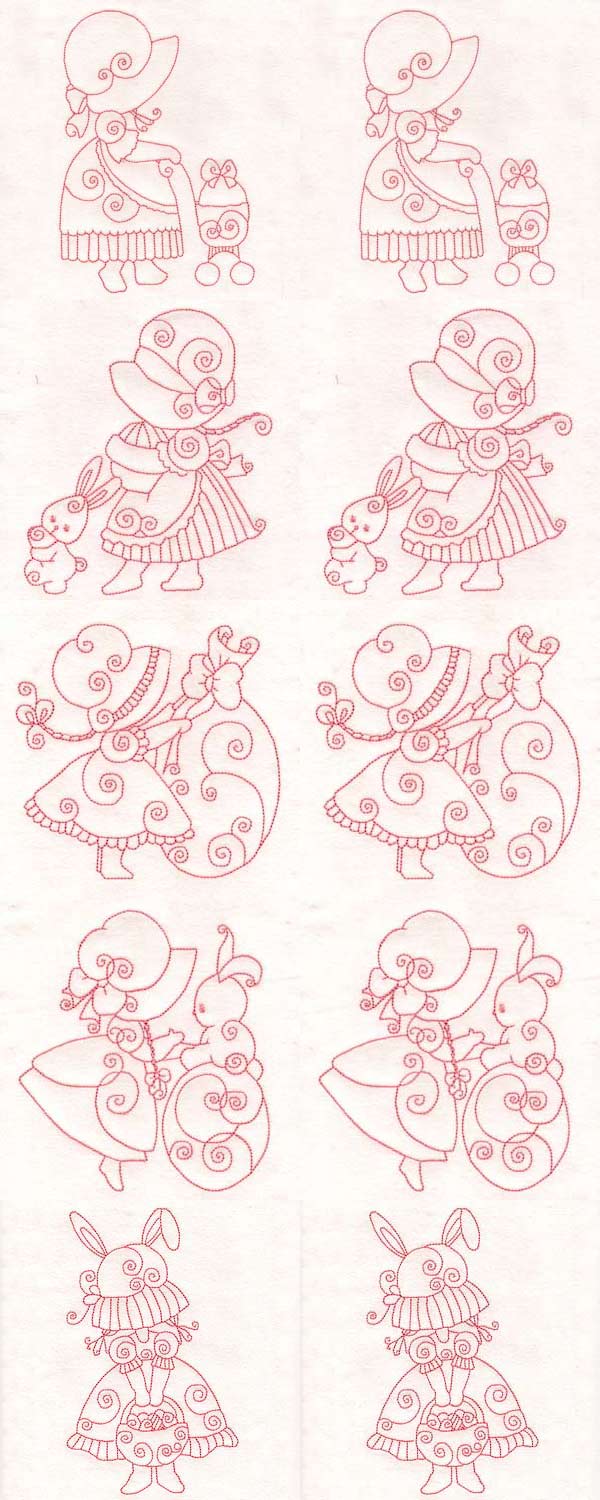 Easter Swirly Sunbonnets Embroidery Machine Design Details