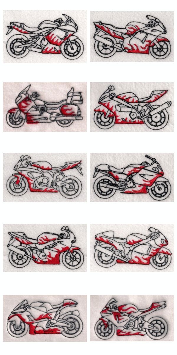 Flame Super Bikes Embroidery Machine Design Details