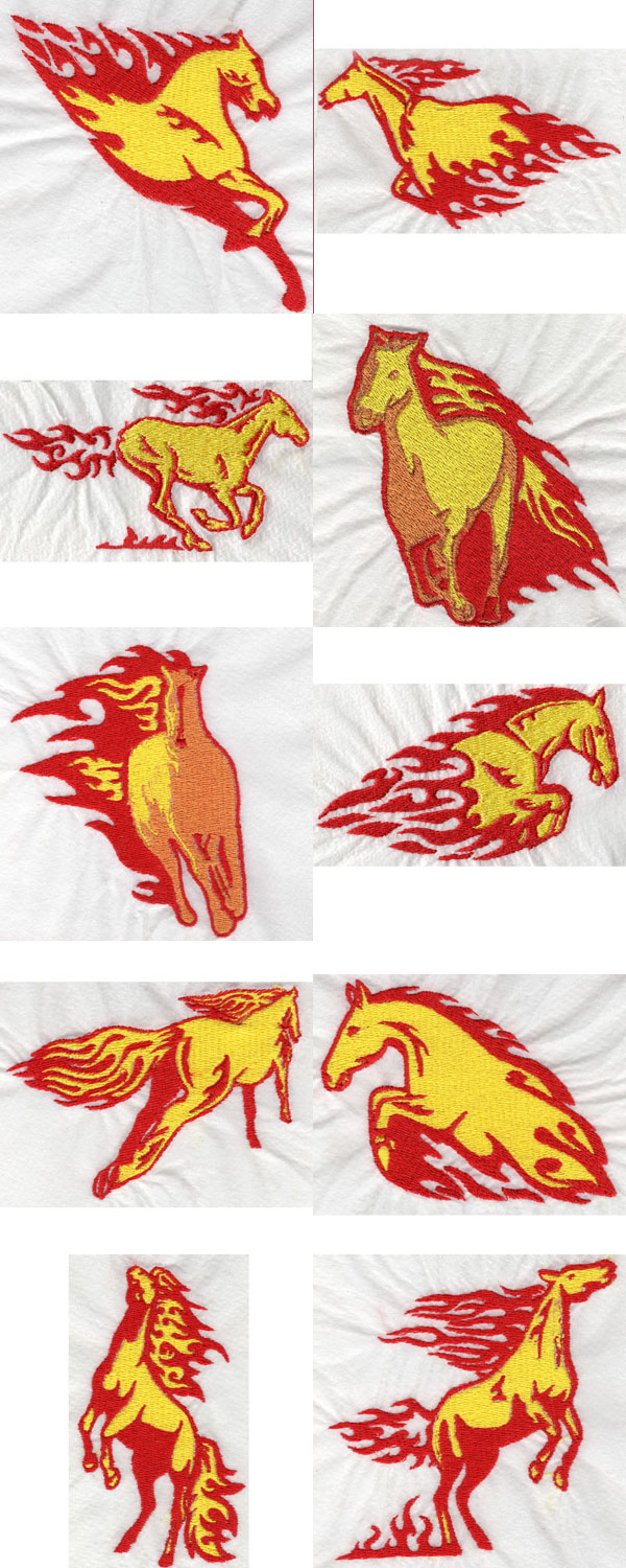 Flaming Horses Embroidery Machine Design Details
