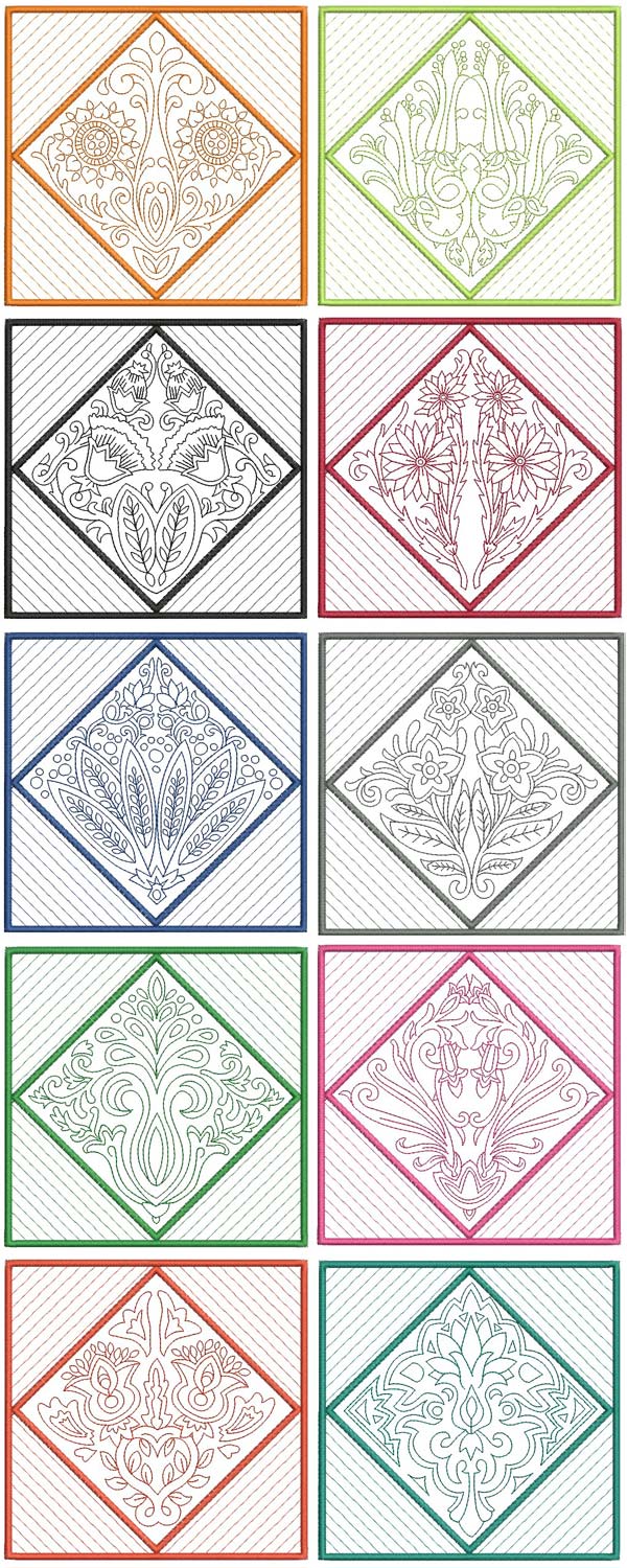 Floral Quilt Blocks Embroidery Machine Design Details