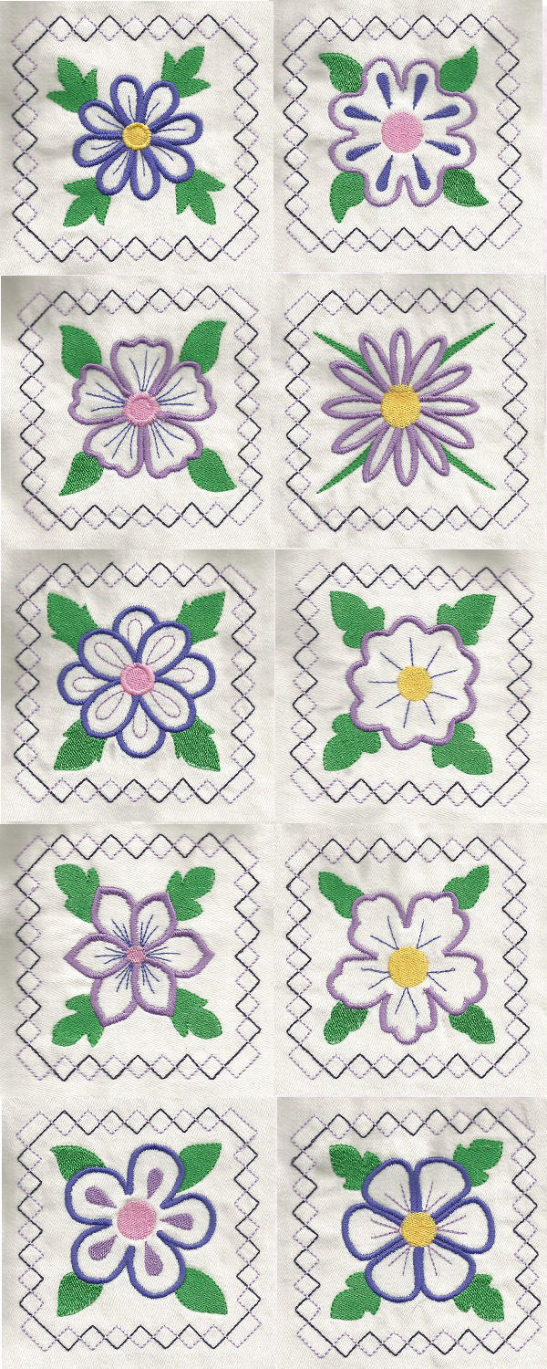 Flower Power Quilt Blocks Embroidery Machine Design Details