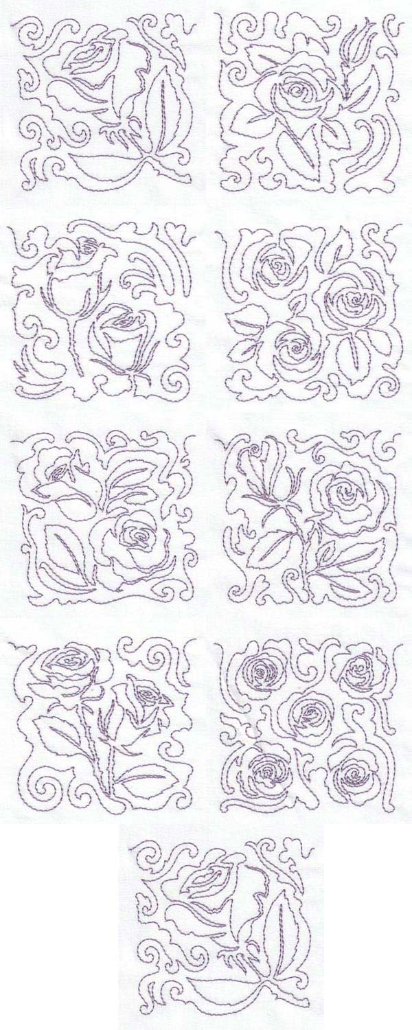 Free Motion Rose Blocks Embroidery Machine Design Details