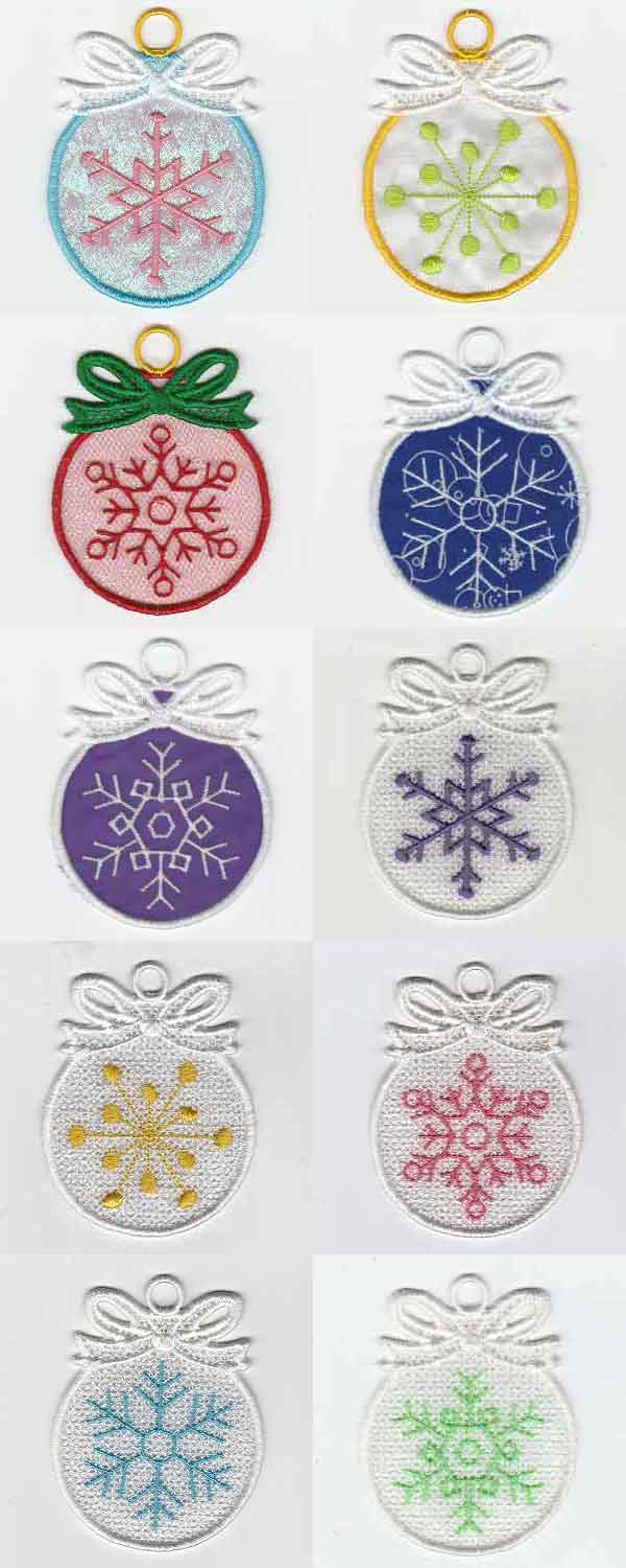 FSL Applique Snowflake Ornaments Embroidery Machine Design Details