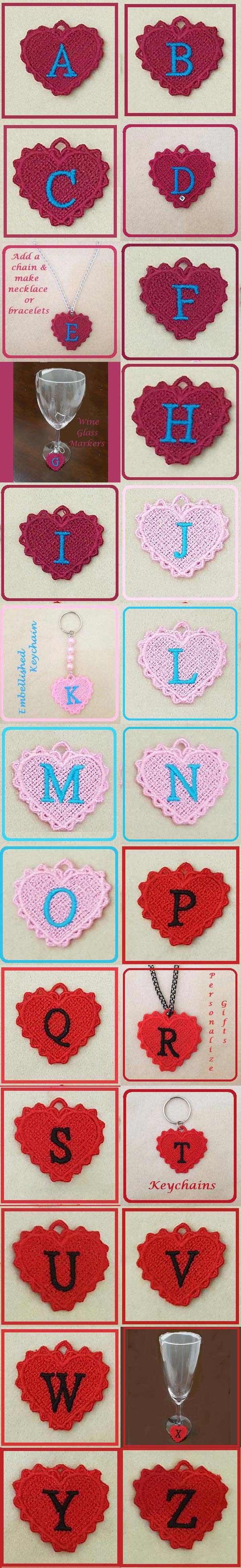 FSL Heart Alphabet Charms Embroidery Machine Design Details