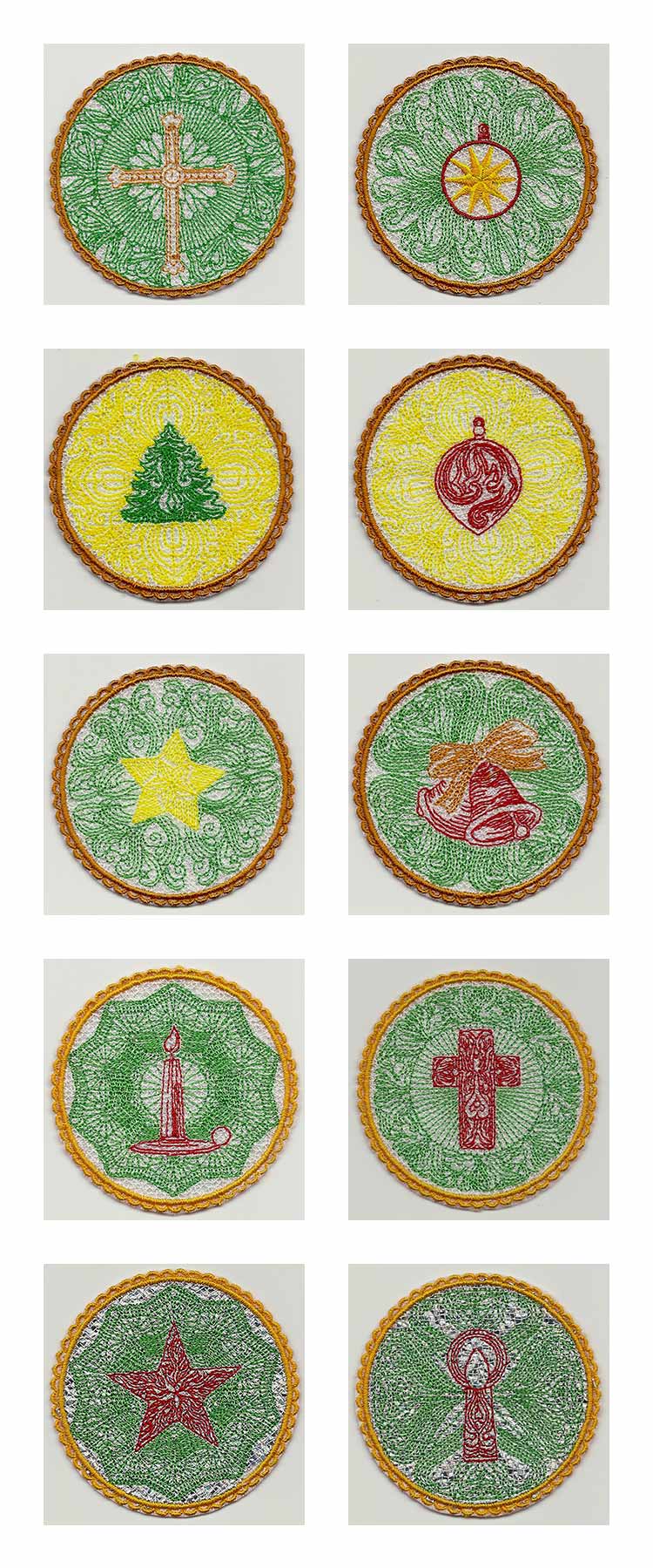 Free Standing Lace Holiday Coasters Embroidery Machine Design Details