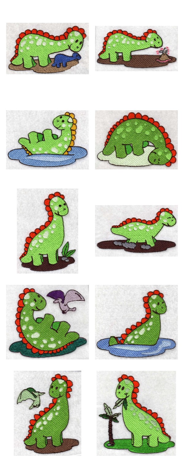 Green Dino Embroidery Machine Design Details