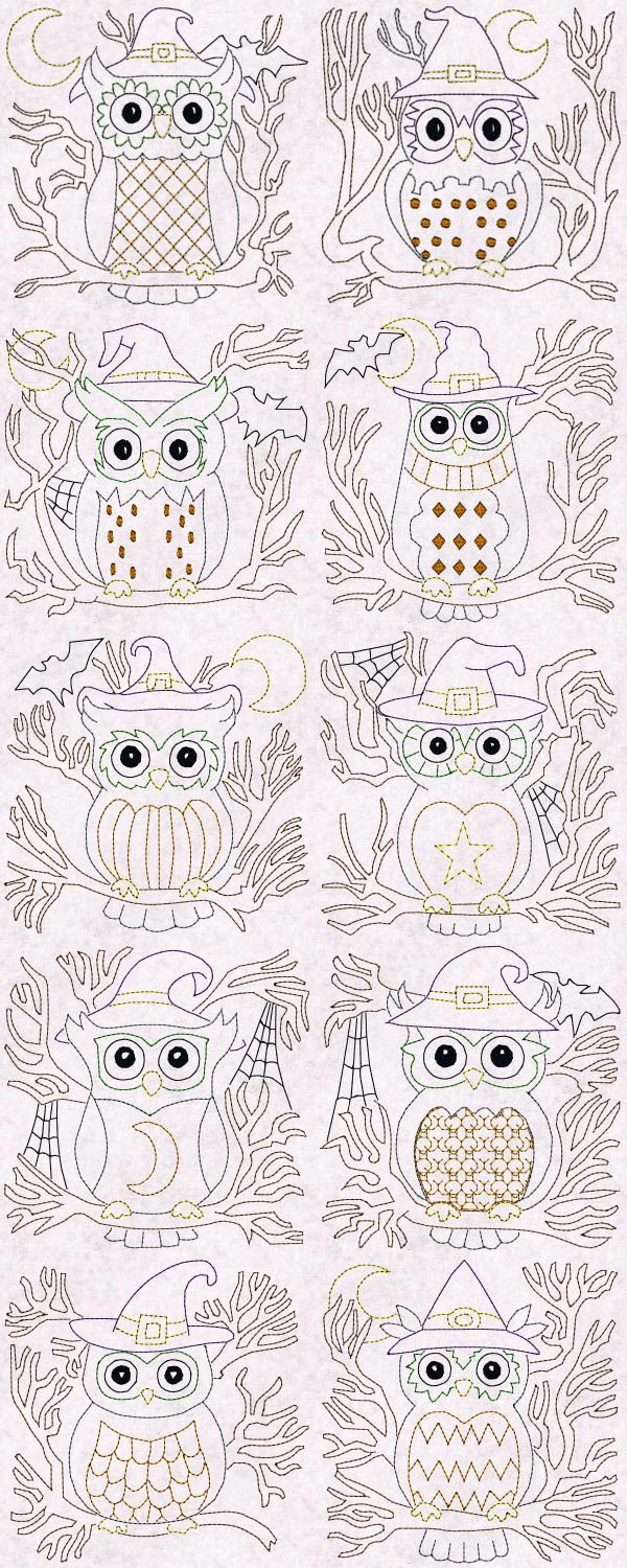 Halloween Owls Blocks Colorline Embroidery Machine Design Details