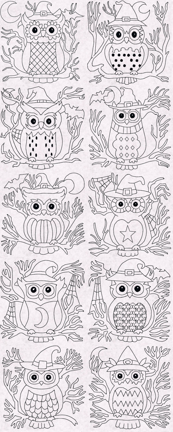 Halloween Owl Redwork Blocks Embroidery Machine Design Details