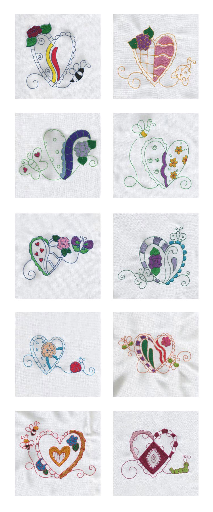Partially Filled Hearts and Bugs Embroidery Machine Design Details