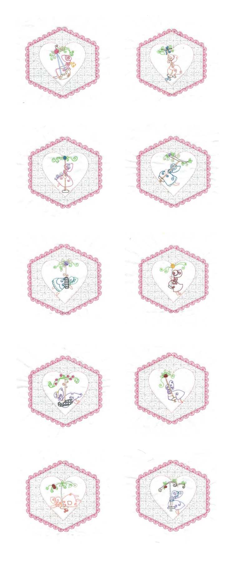 Heart of Elly Sunbonnet Quilt Blocks Embroidery Machine Design Details